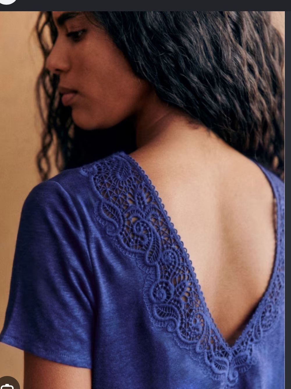 EUC Sézane Mina T shirt Bright Blue - Linen T, Reversible with Lace Trim 🇫🇷!